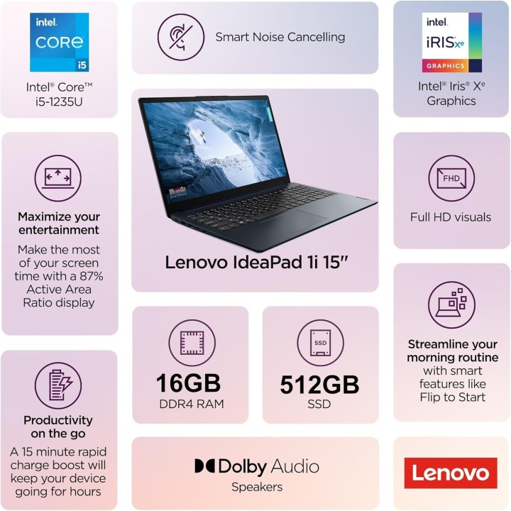 Lenovo Ideapad 15.6" Intel Core I5 16 Gb RAM 512GB SSD